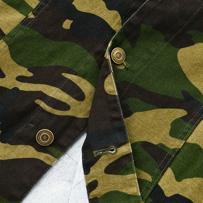 Giacca Retro in Tela Camouflage con Rever