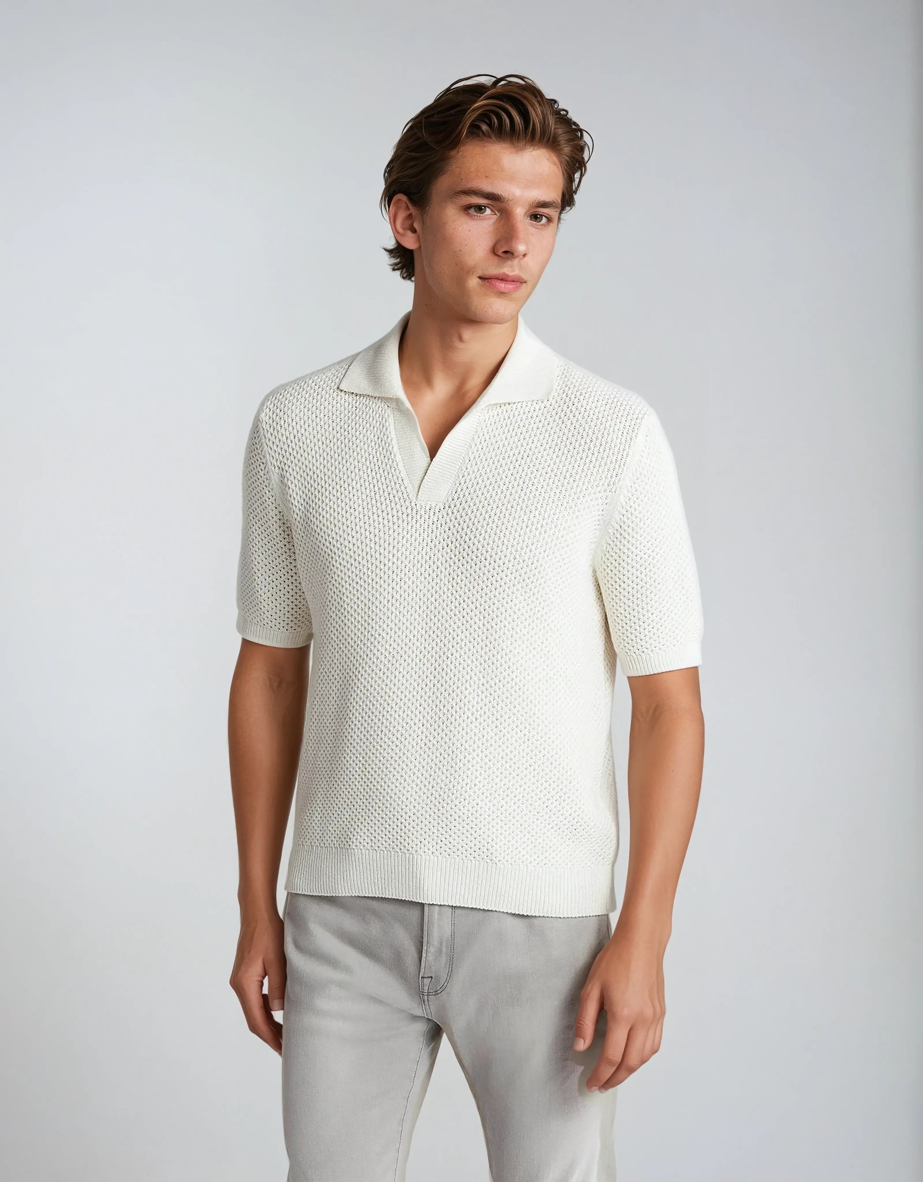 Polo Elegante in Maglia Uncinetto