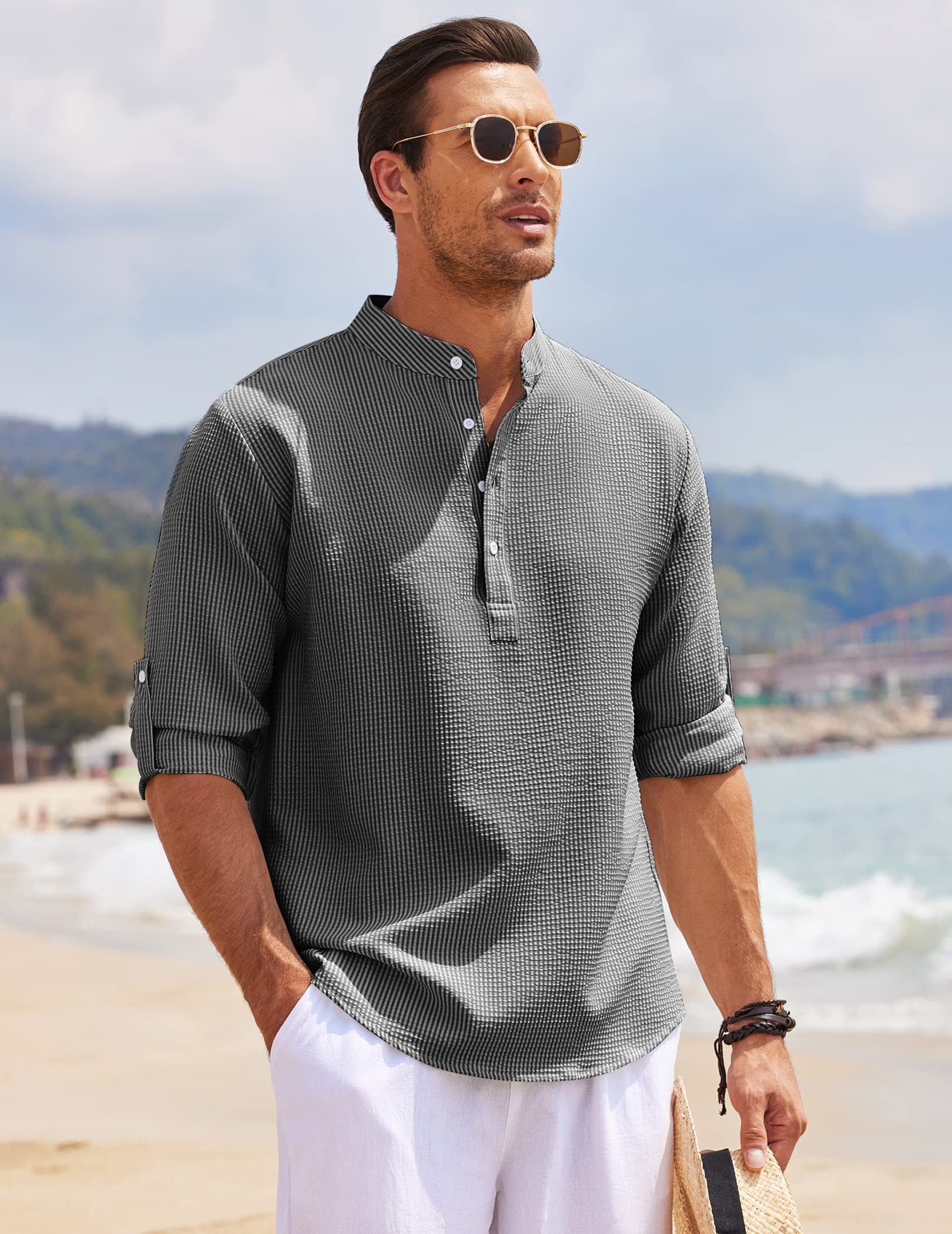 Camicia in Lino Henley a Maniche Lunghe