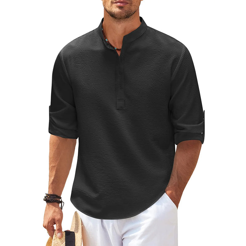 Camicia in Lino Henley a Maniche Lunghe