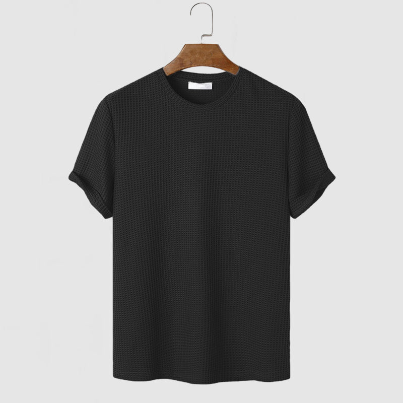 T-shirt in Cotone a Waffle a Maniche Corte