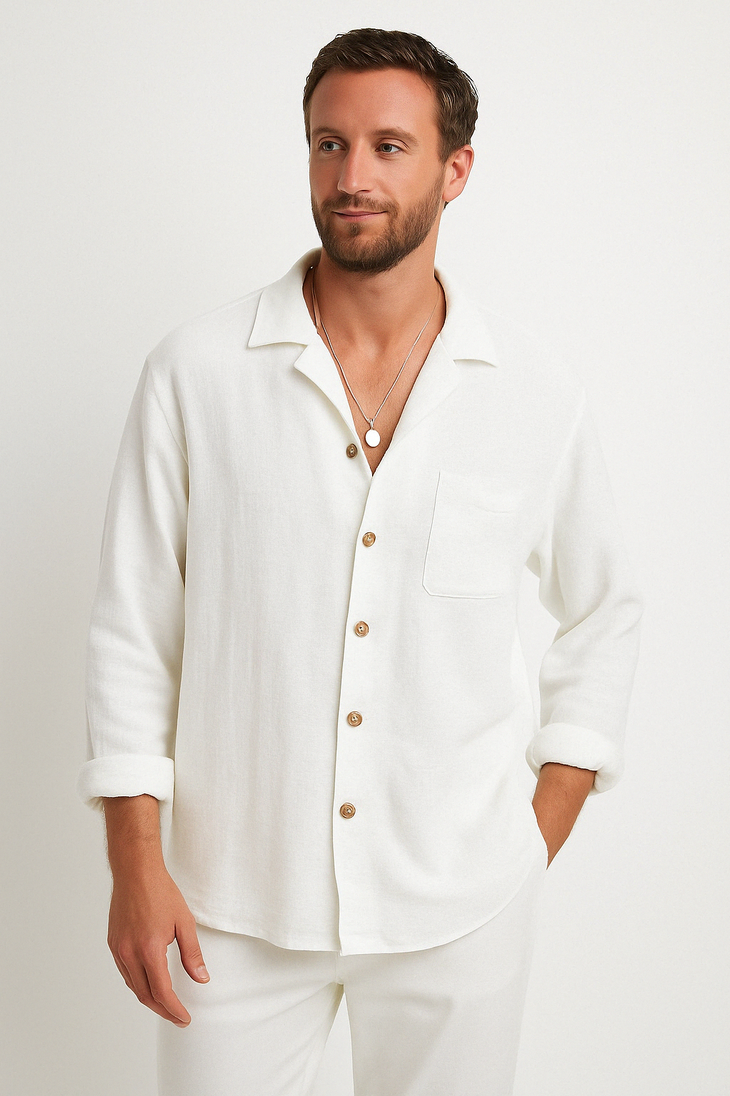 Camicia Casual Manica Lunga in Cotone e Lino