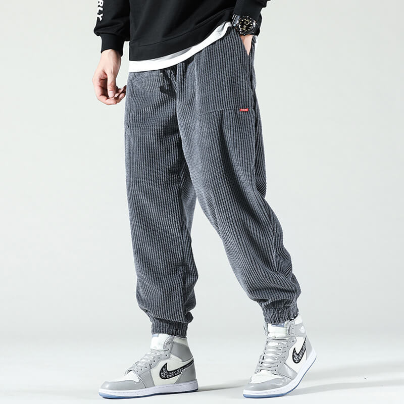 Pantaloni in Velours Côtelé - Taglio Ampio - Chevilles Elastiche - Pantaloni Baggy - Pantaloni da Jogging