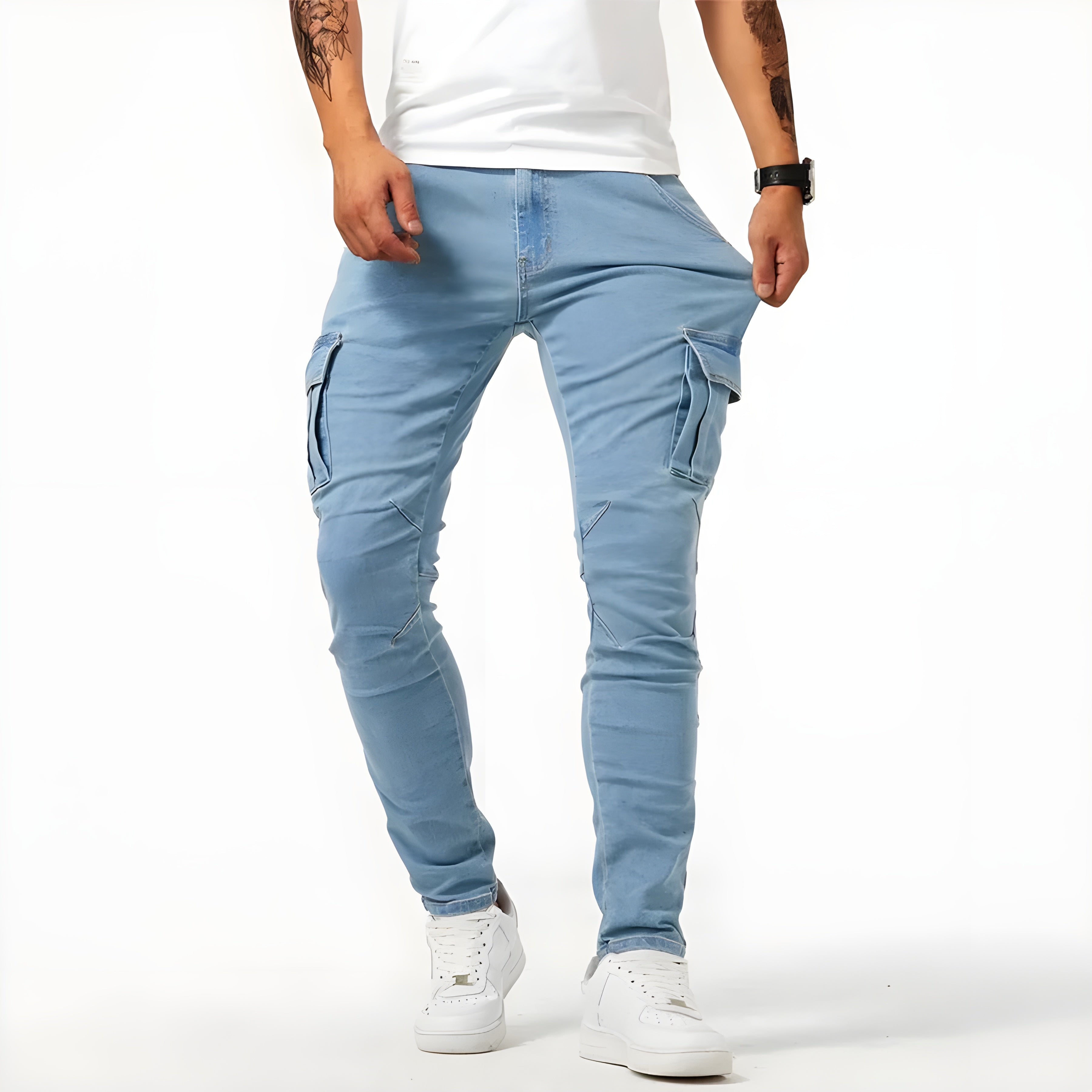 Pantaloni cargo elasticizzati in denim