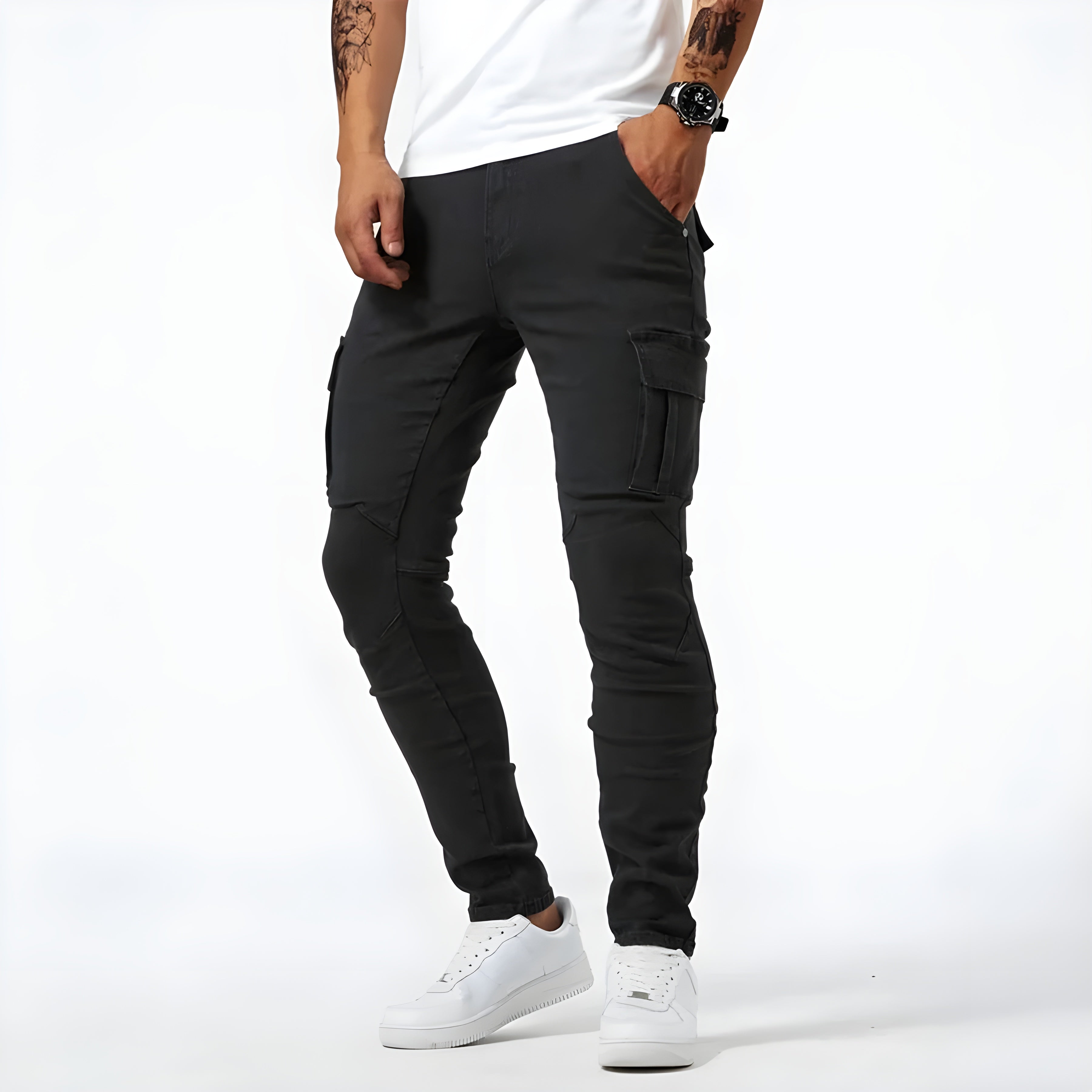 Pantaloni cargo elasticizzati in denim