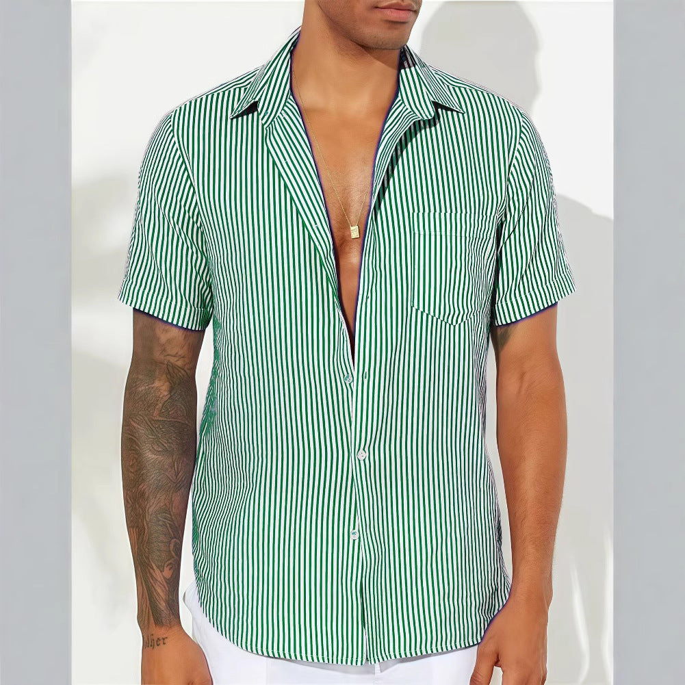 Camicia Uomo Casual Cotone Traspirante a Righe