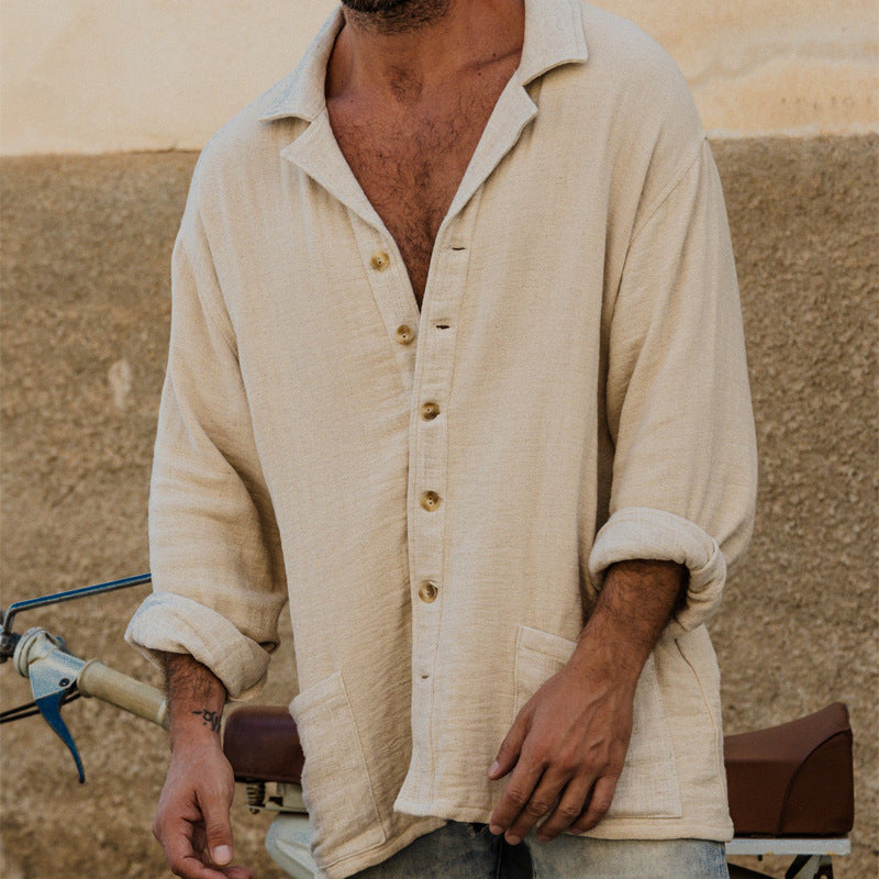 Camicia Casual Manica Lunga in Cotone e Lino