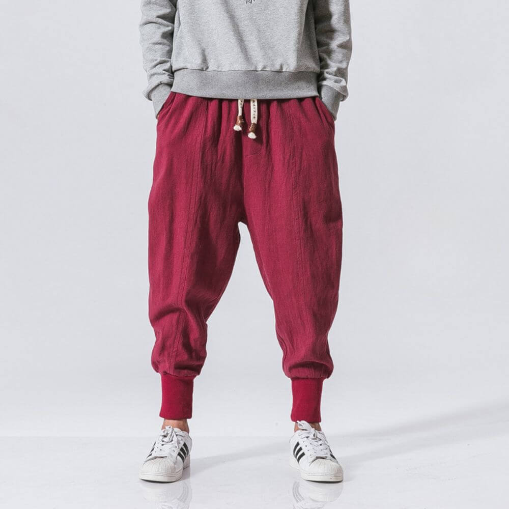 Pantaloni Harem Comodi in Cotone Rosso