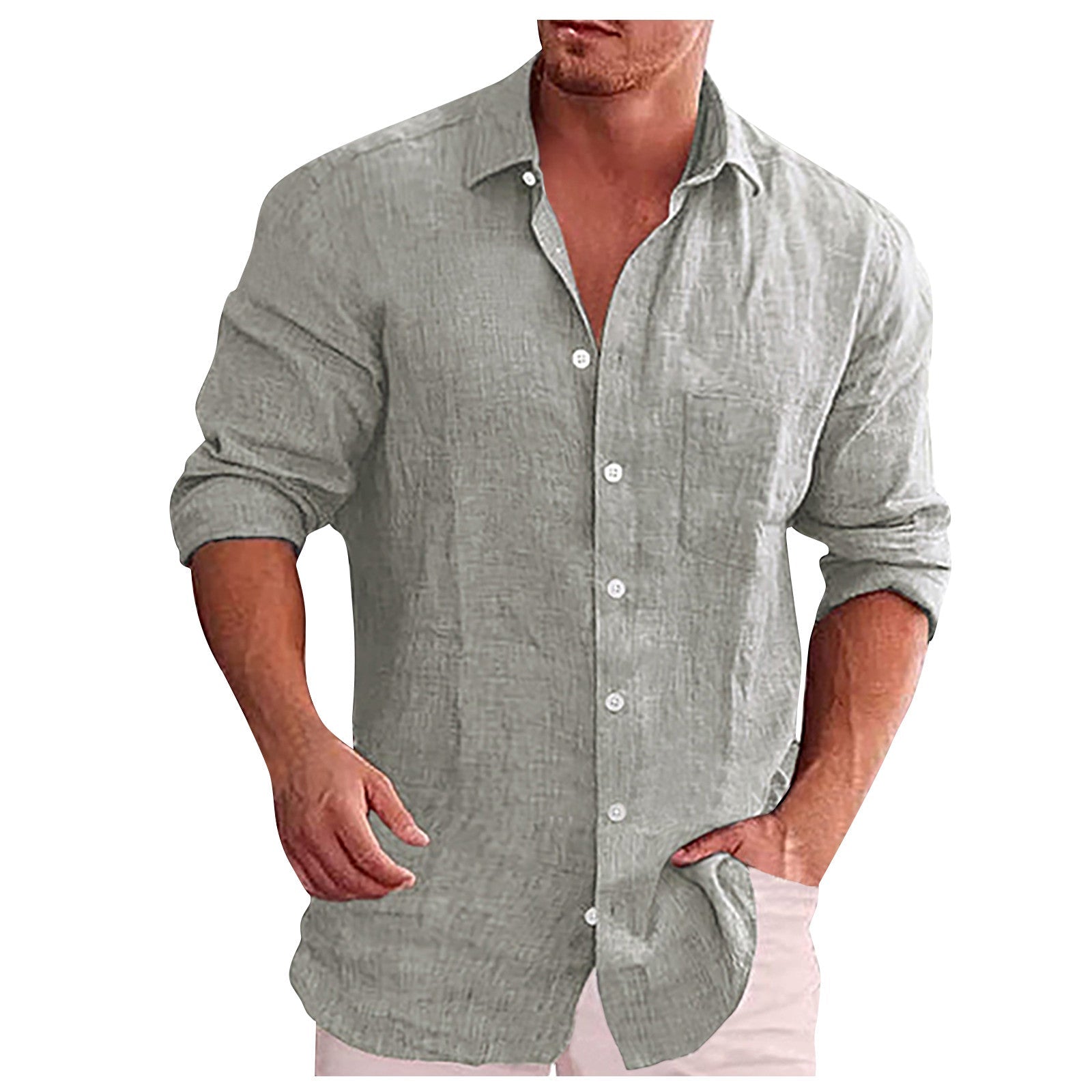 Camicia Casual in Lino con Collo Revers