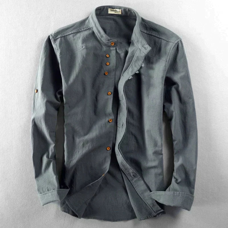 Camicia Slim Fit con Collo alla Francese e Maniche Lunghe