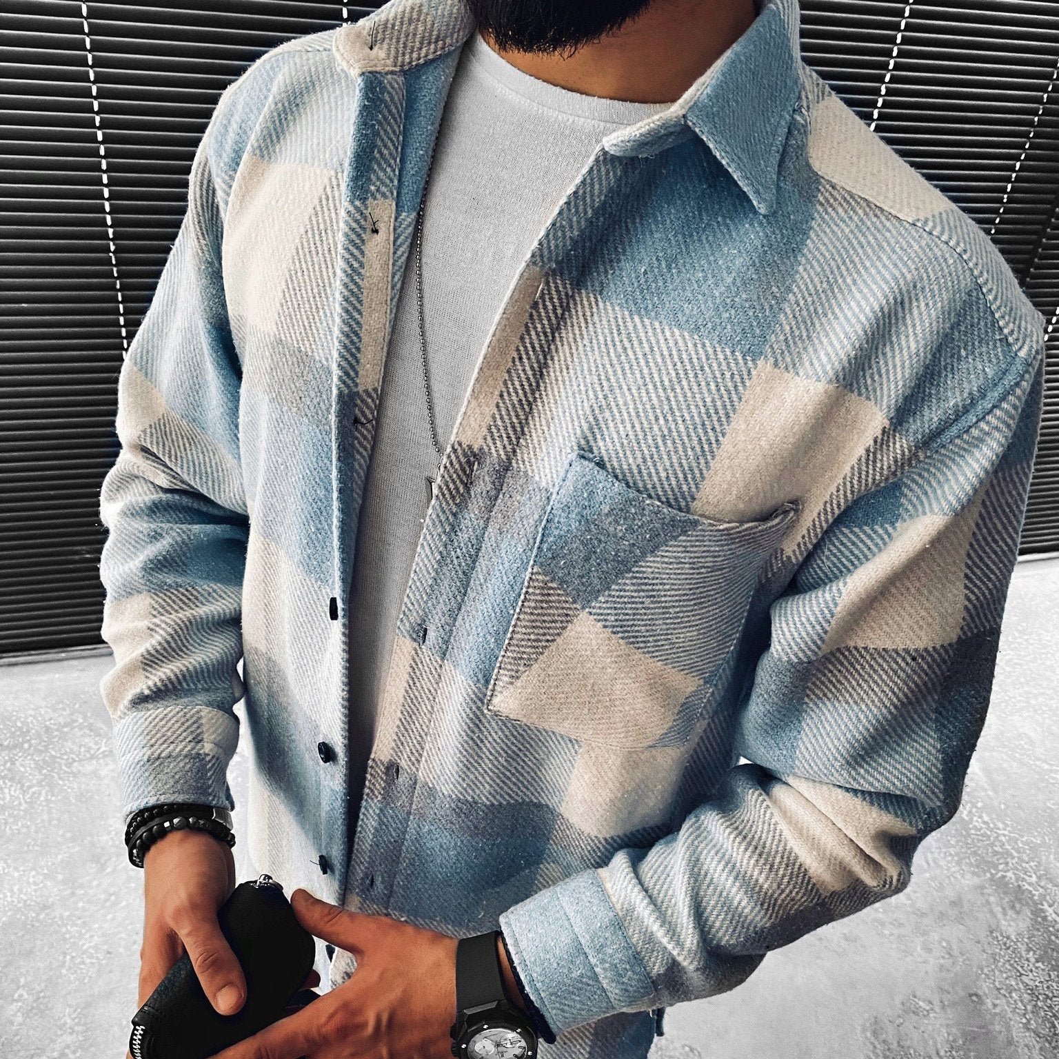 Camicia di Sovrapposizione | Motivo a Quadri | A Bottoni | Giacca Camicia | Abbigliamento