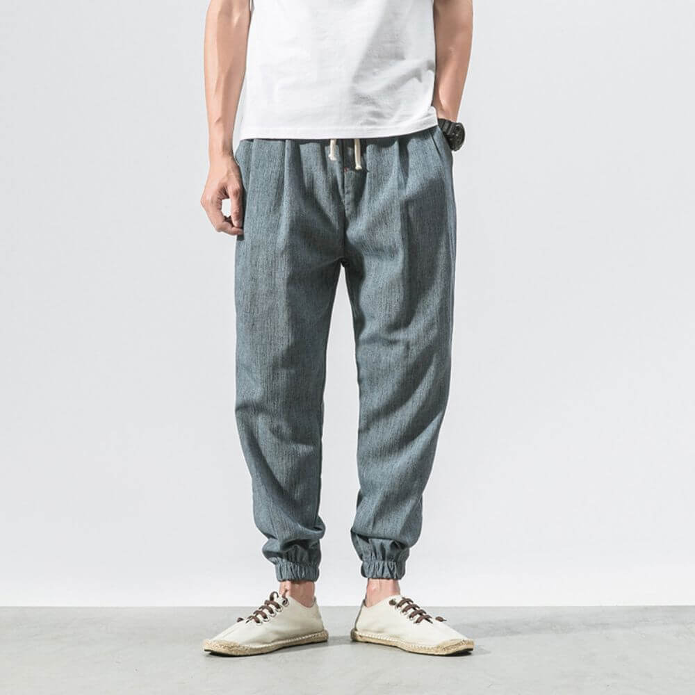 Pantaloni Comodi Cotone Lino Blu Marino