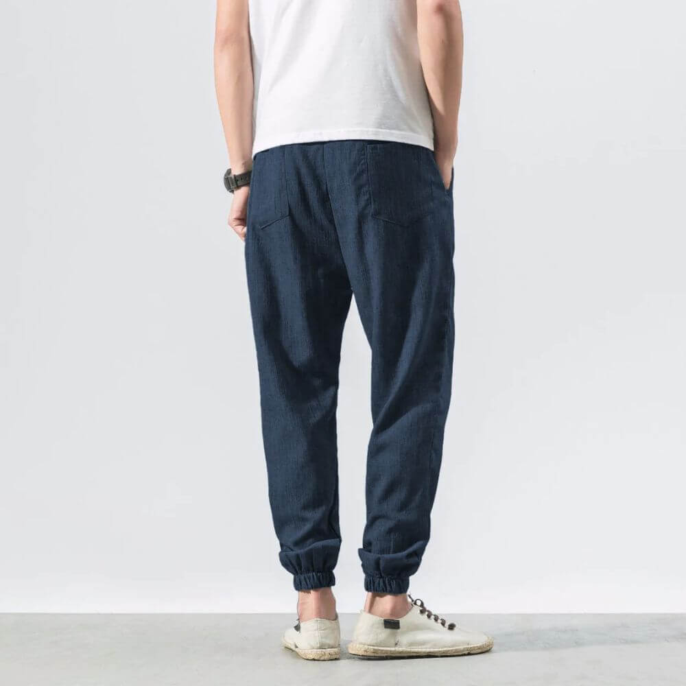 Pantaloni Comodi Cotone Lino Blu Marino