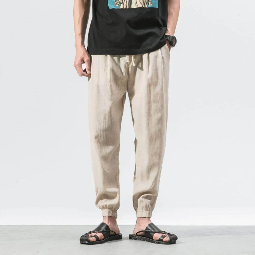 Pantaloni Comodi Cotone Lino Blu Marino