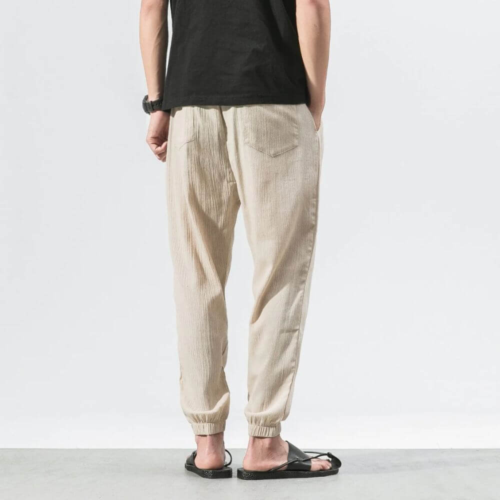 Pantaloni Comodi Cotone Lino Blu Marino