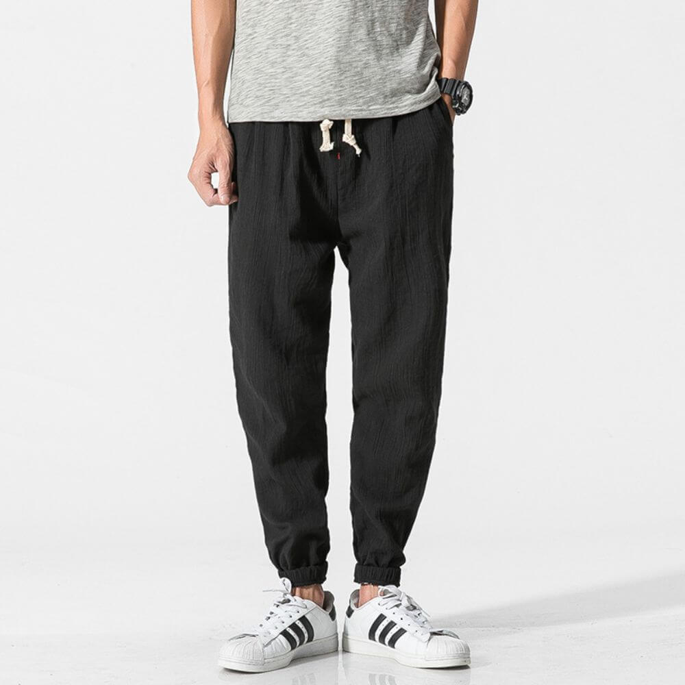 Pantaloni Comodi Cotone Lino Blu Marino