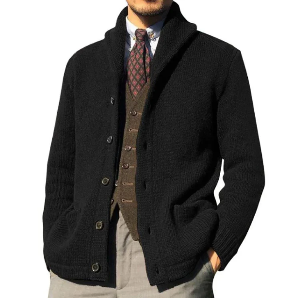 Davide | Cardigan classico con bottoni e collo alto per uomo