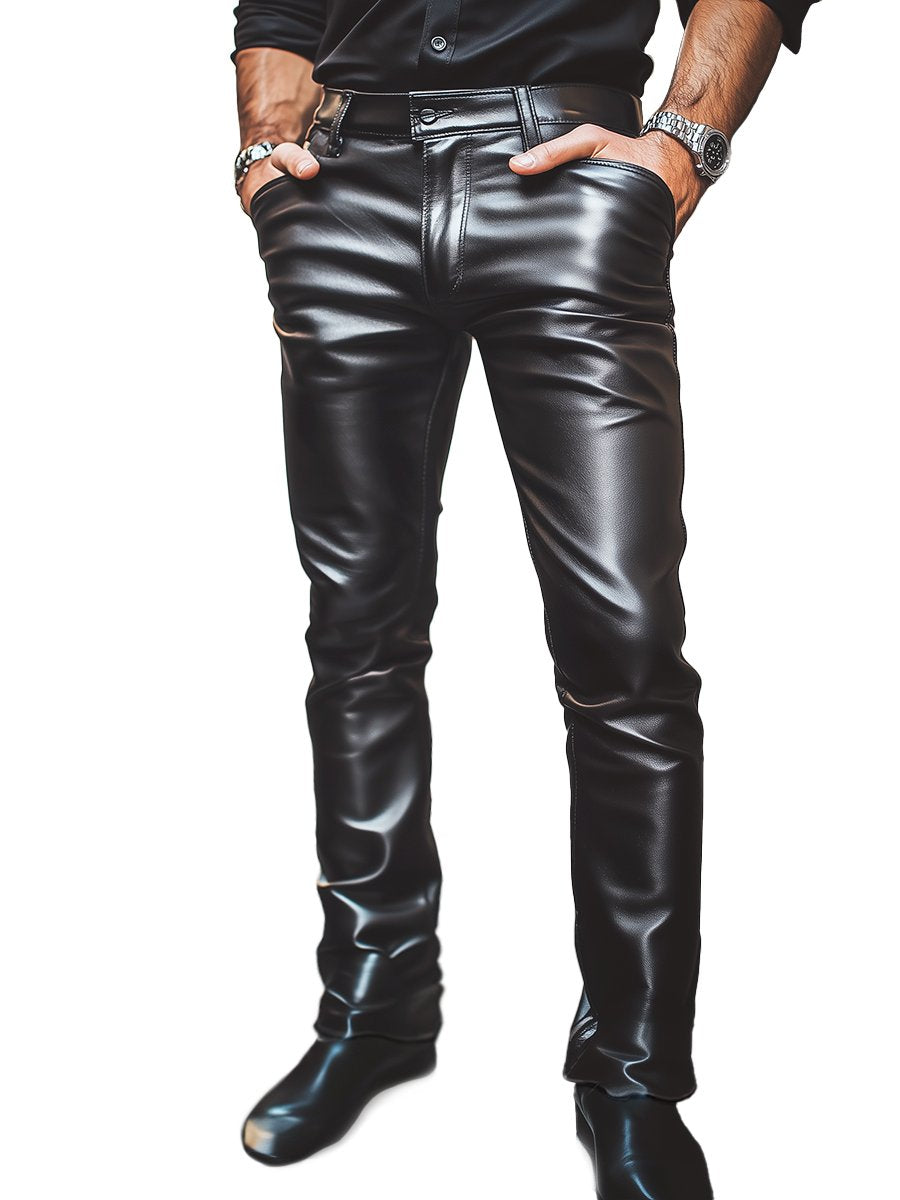 Pantaloni in Pelle Uni Eleganti e Casual
