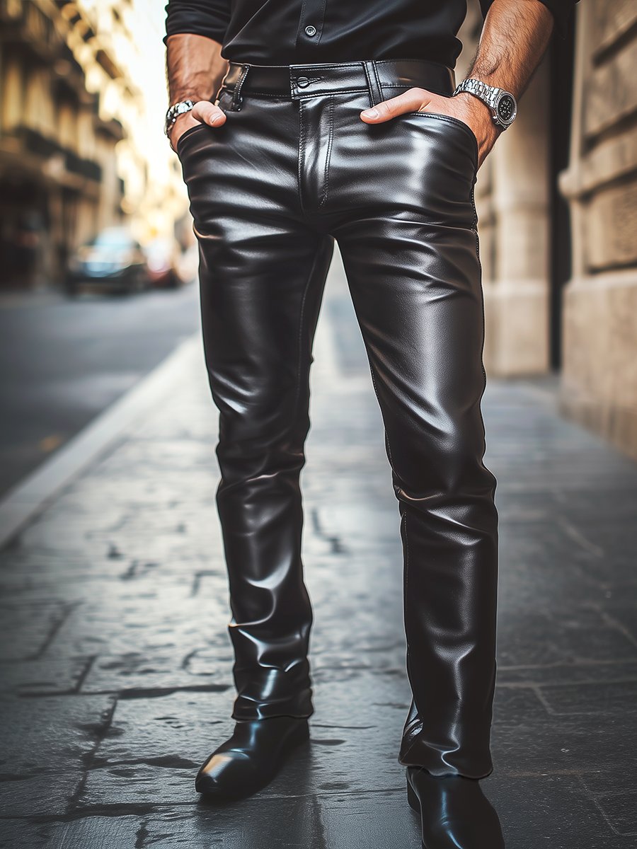 Pantaloni in Pelle Uni Eleganti e Casual