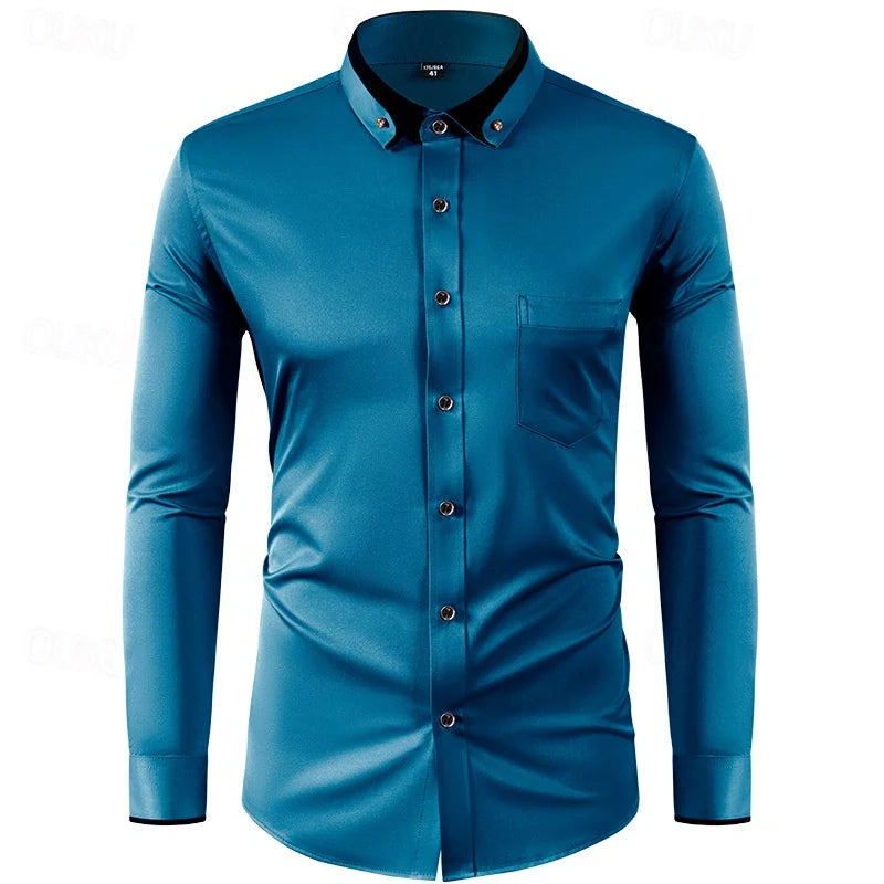 Camicia elegante uomo a due colori a maniche lunghe
