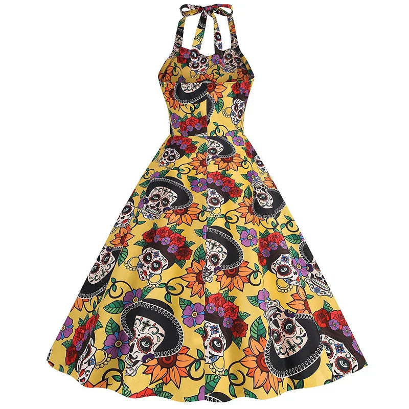 Abito Costume di Halloween con Stampa Teschio | Midi