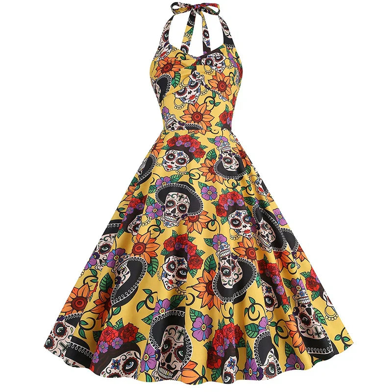 Abito Costume di Halloween con Stampa Teschio | Midi