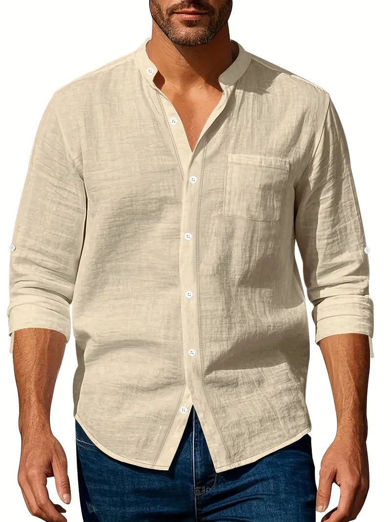 Camicia Lino Leggera a Maniche Lunghe Uomo
