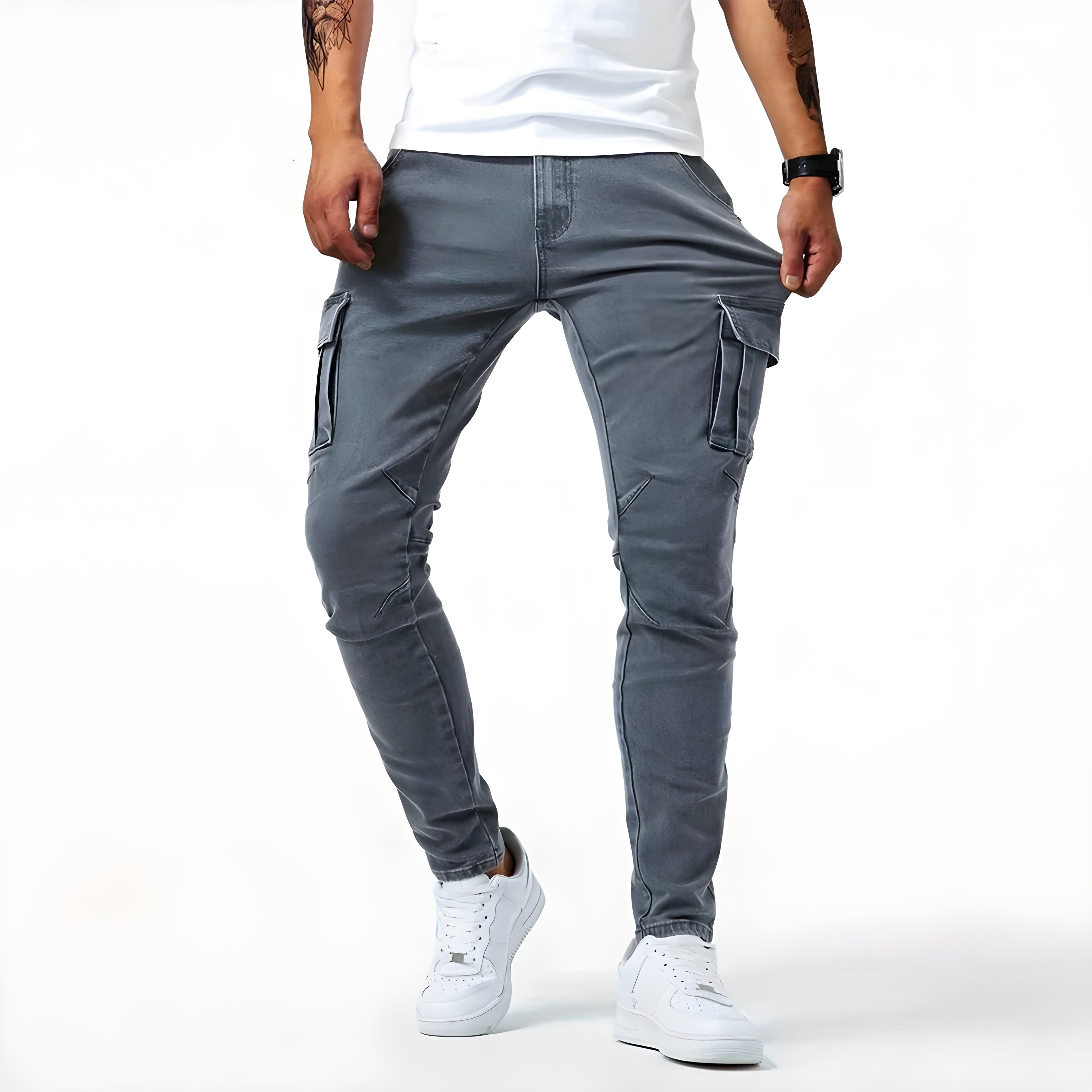 Pantaloni cargo elasticizzati in denim