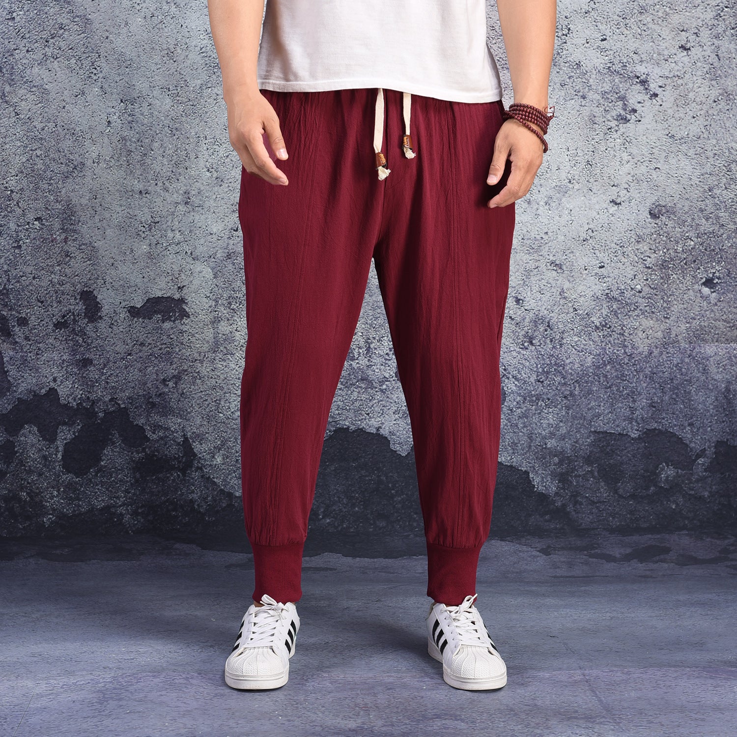 Pantaloni Harem Comodi in Cotone Rosso