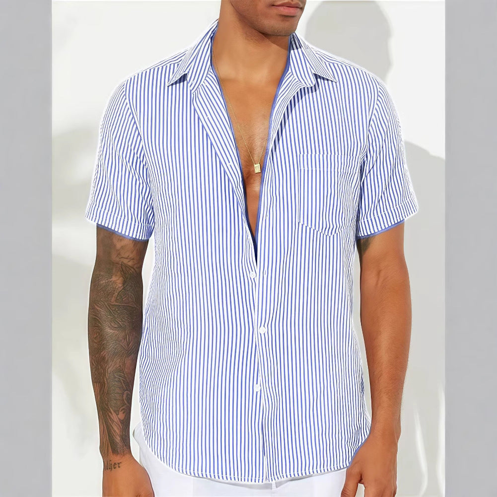 Camicia Uomo Casual Cotone Traspirante a Righe