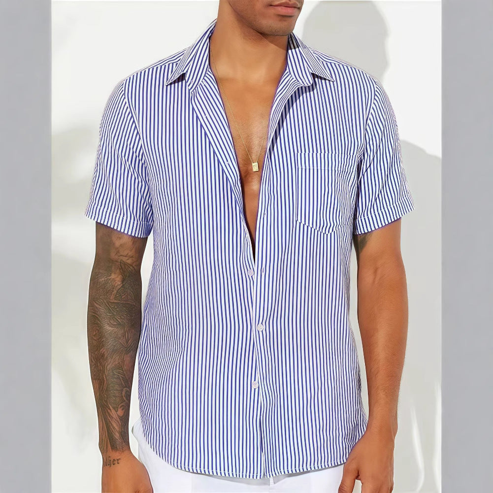 Camicia Uomo Casual Cotone Traspirante a Righe