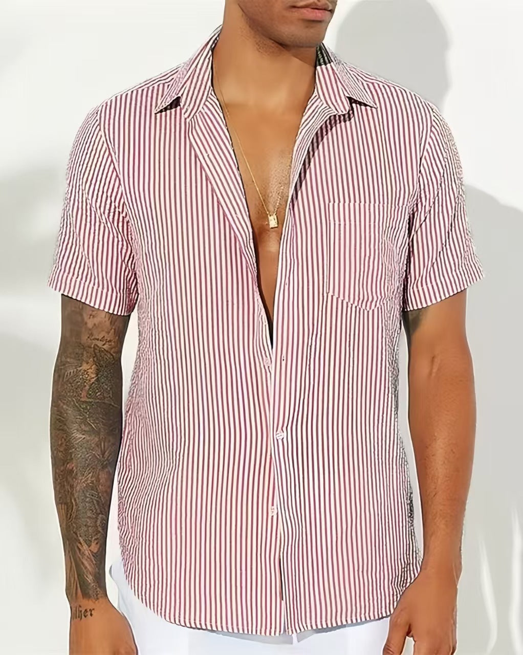 Camicia Uomo Casual Cotone Traspirante a Righe
