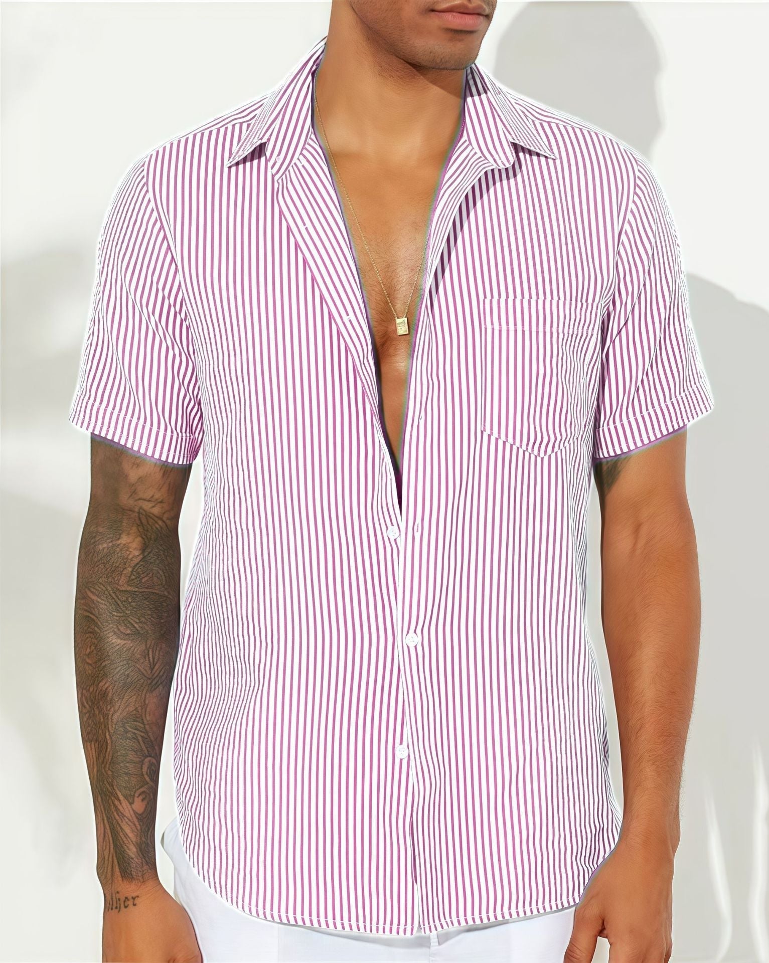 Camicia Uomo Casual Cotone Traspirante a Righe