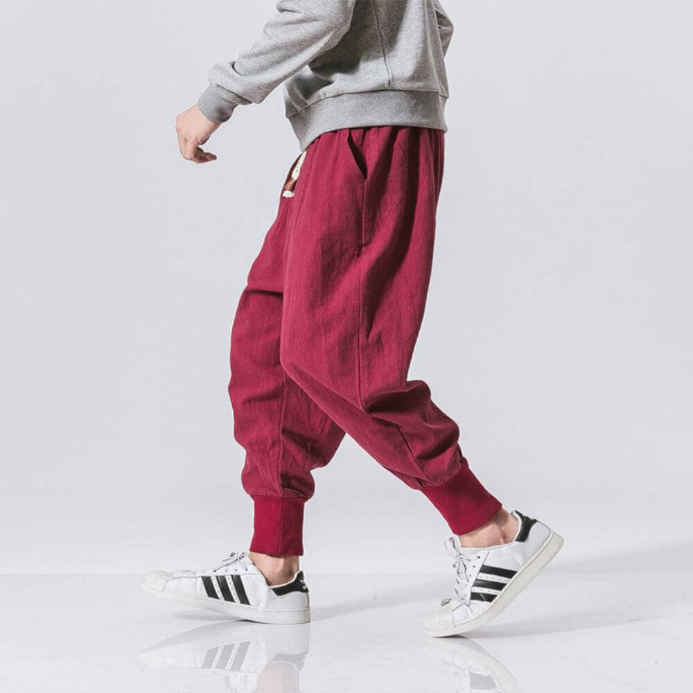 Pantaloni Harem Comodi in Cotone Rosso
