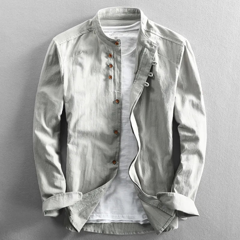 Camicia Slim Fit  con Collo alla Francese e Maniche Lunghe
