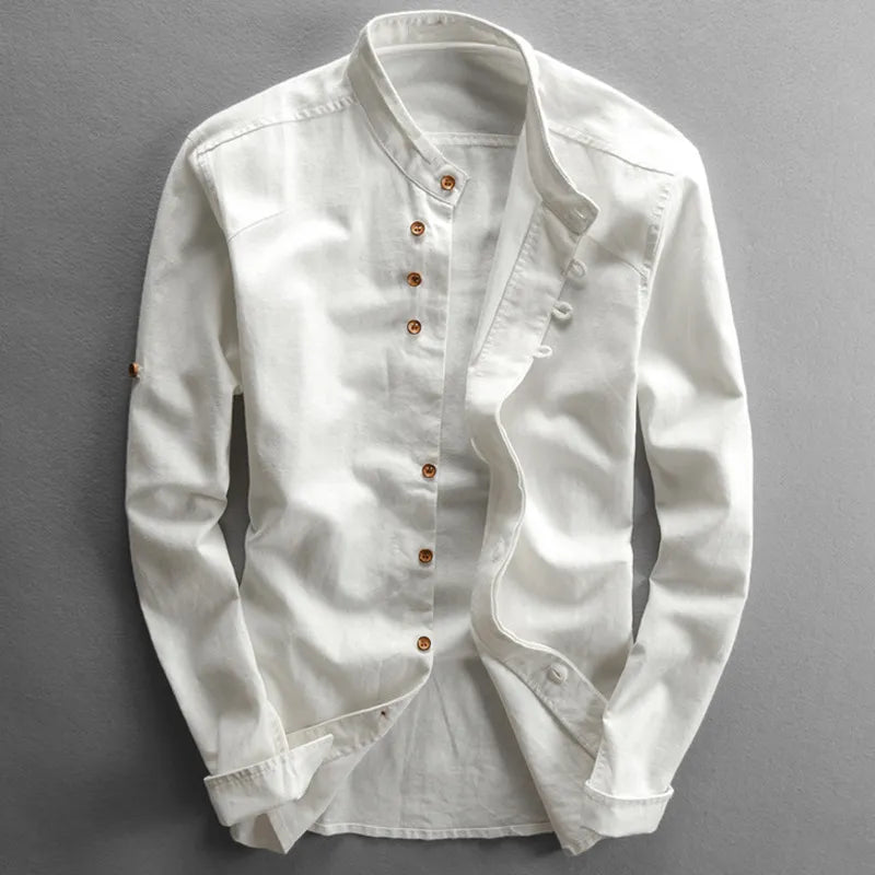 Camicia Slim Fit  con Collo alla Francese e Maniche Lunghe
