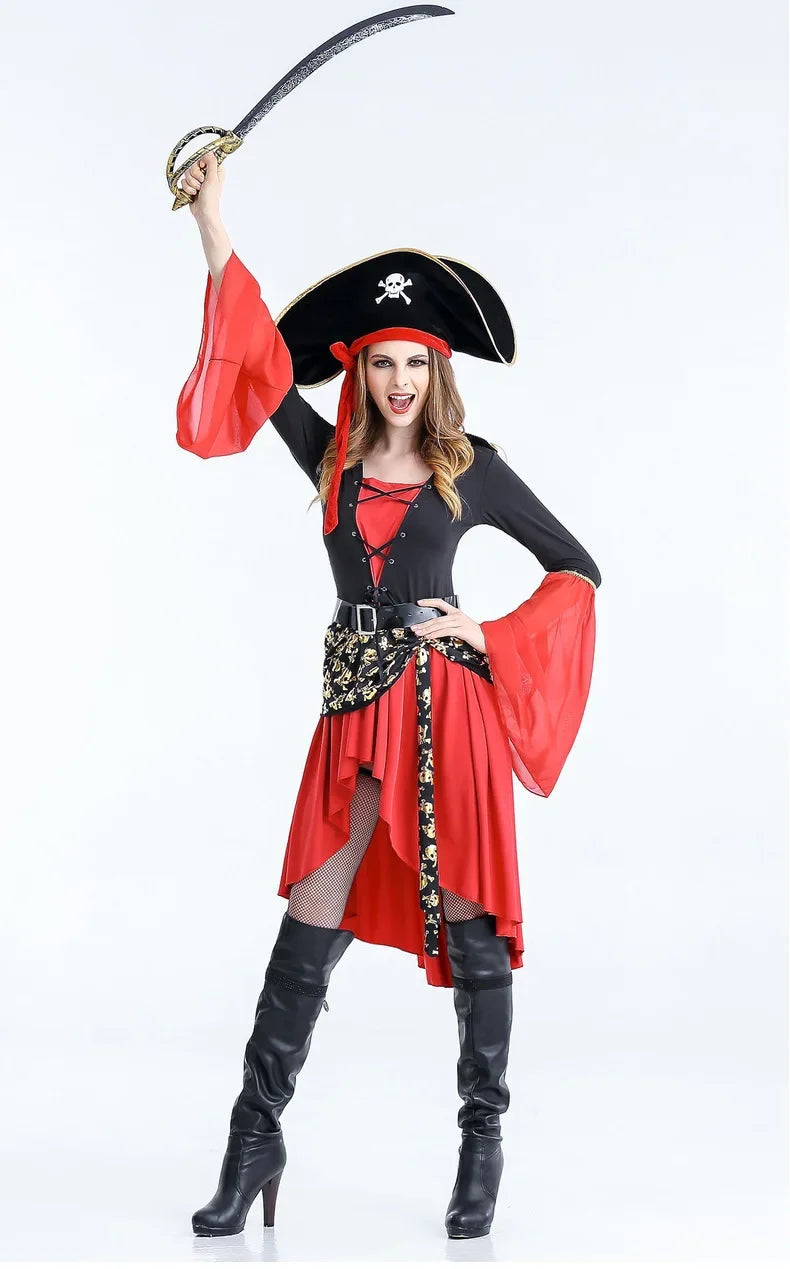 Capitano dei pirati con cappello e spada costume di Halloween | Midi