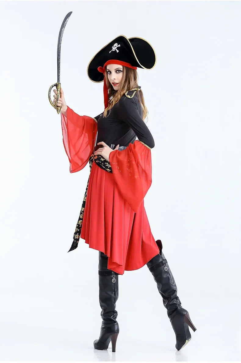 Capitano dei pirati con cappello e spada costume di Halloween | Midi