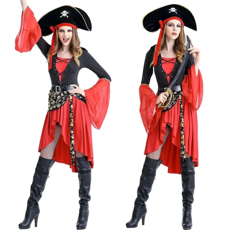 Capitano dei pirati con cappello e spada costume di Halloween | Midi