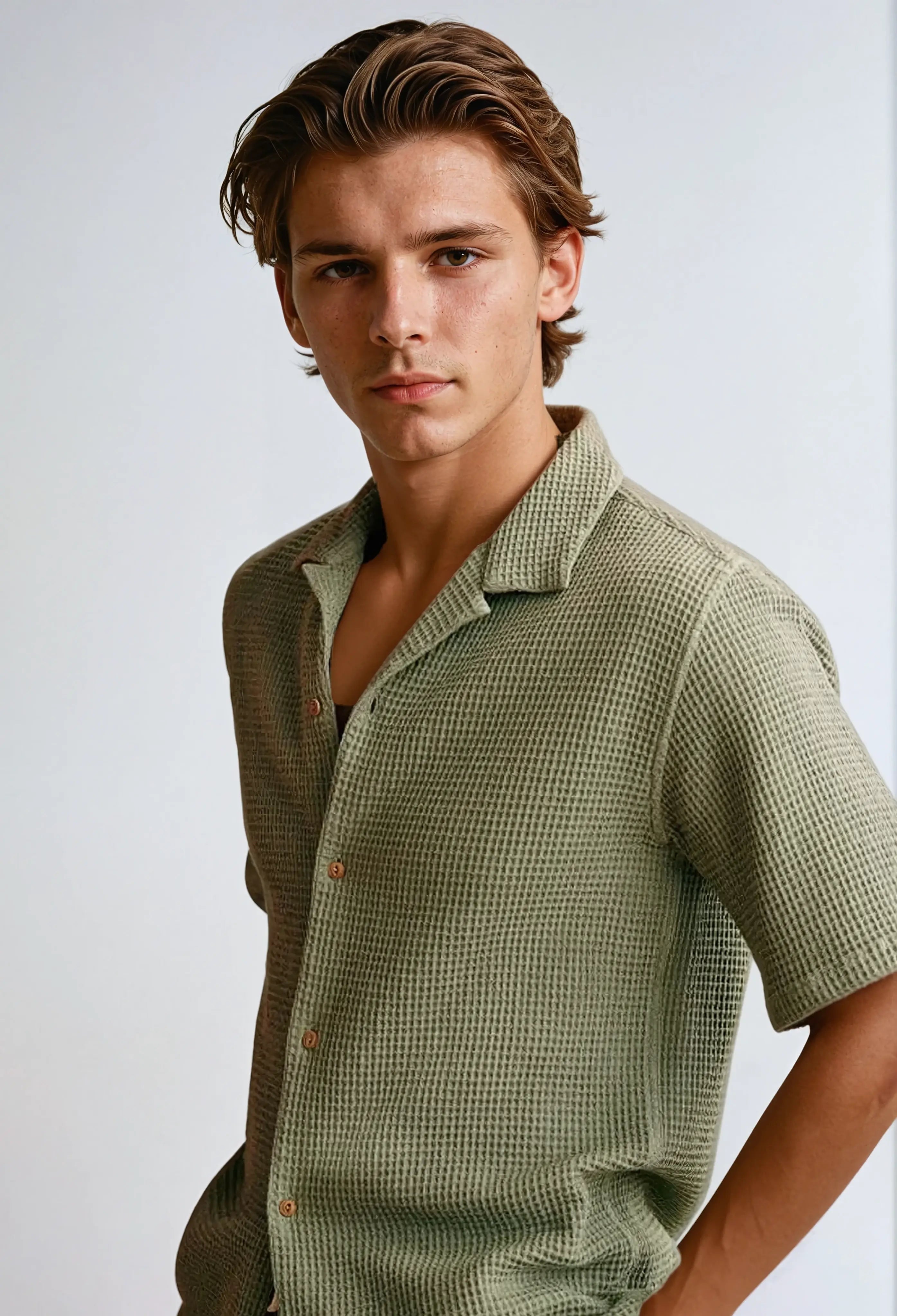 Camicia Casual Verde Oliva a Nido d'Ape