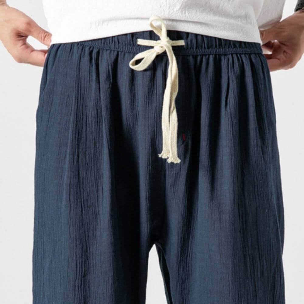 Pantaloni Comodi Cotone Lino Blu Marino
