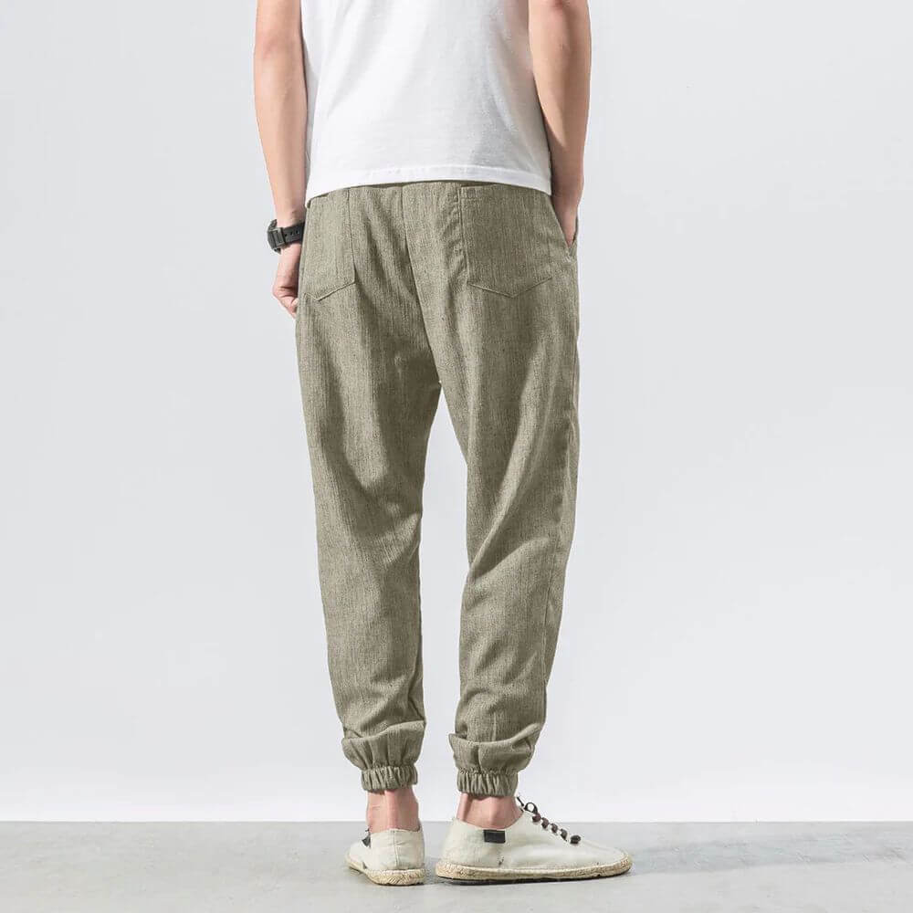 Pantaloni Comodi Cotone Lino Khaki