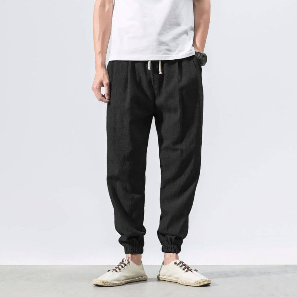 Pantaloni Comodi in Cotone e Lino Neri