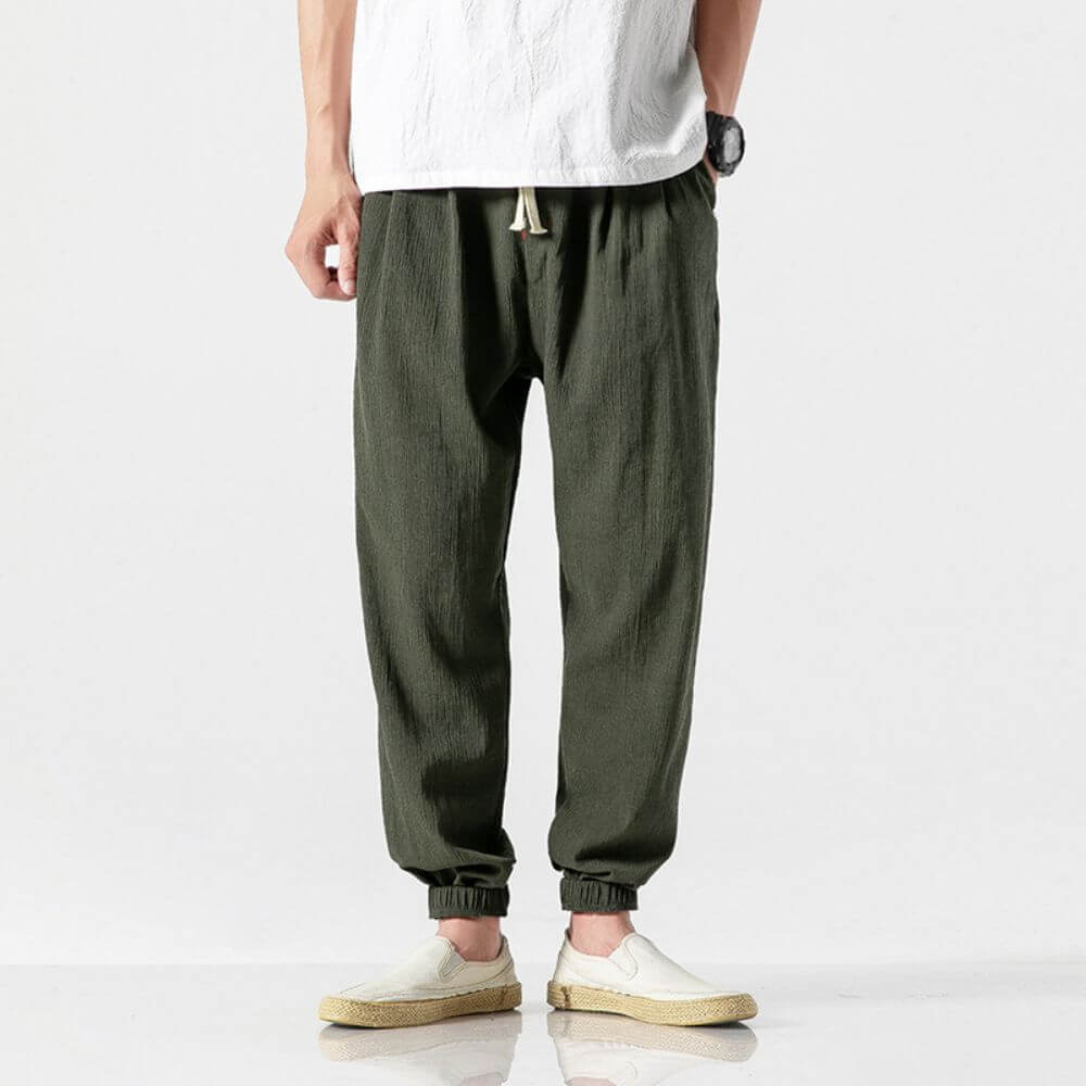 Pantaloni Comodi Beige in Cotone e Lino