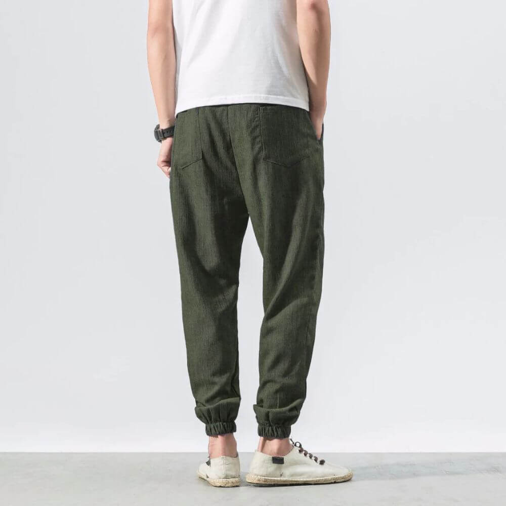 Pantaloni Comodi Beige in Cotone e Lino
