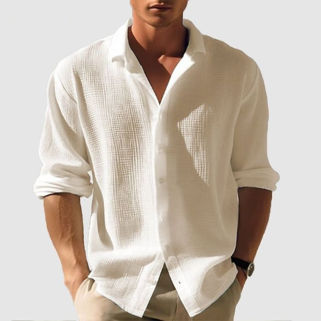 Camicia Uomo Cotone Casual a Maniche Lunghe
