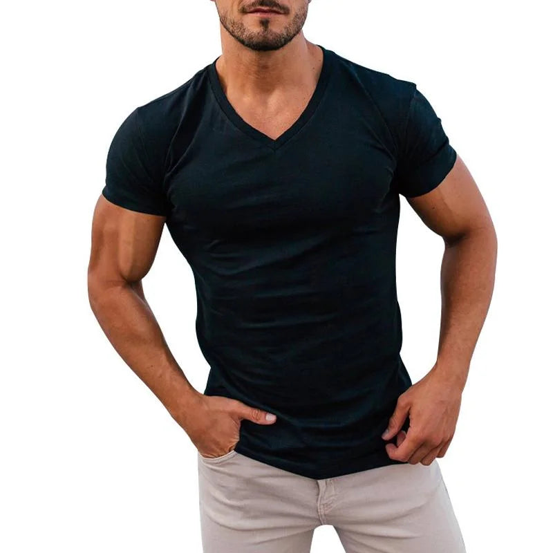 Matteo - T-shirt Slim-Fit con Scollatura a V da Uomo