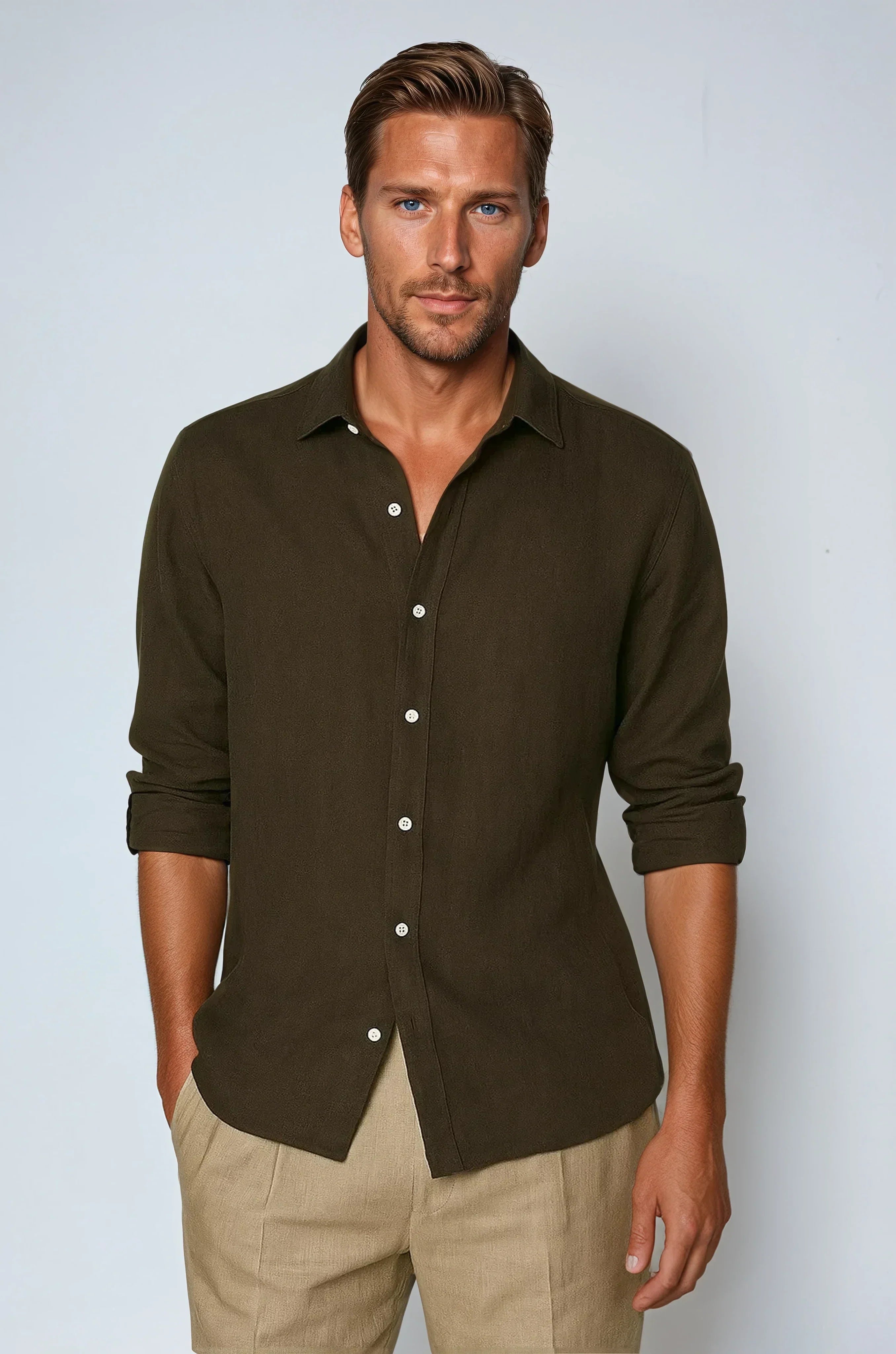 Camicia Lino Bianco Vestibilità Comoda