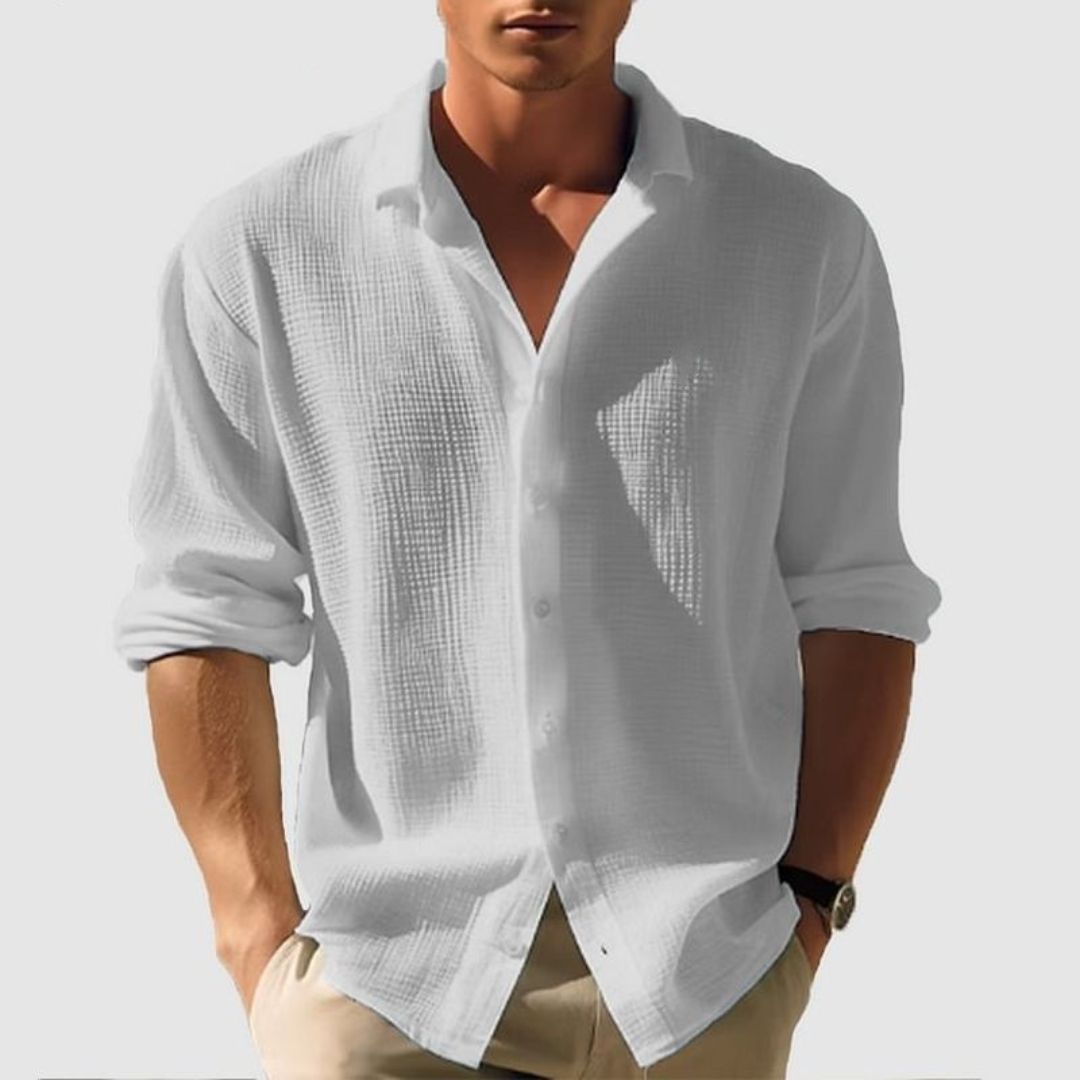 Camicia Uomo Cotone Casual a Maniche Lunghe