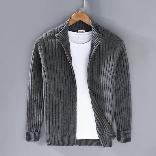 Pietro | Cardigan slim fit a coste con zip per uomo